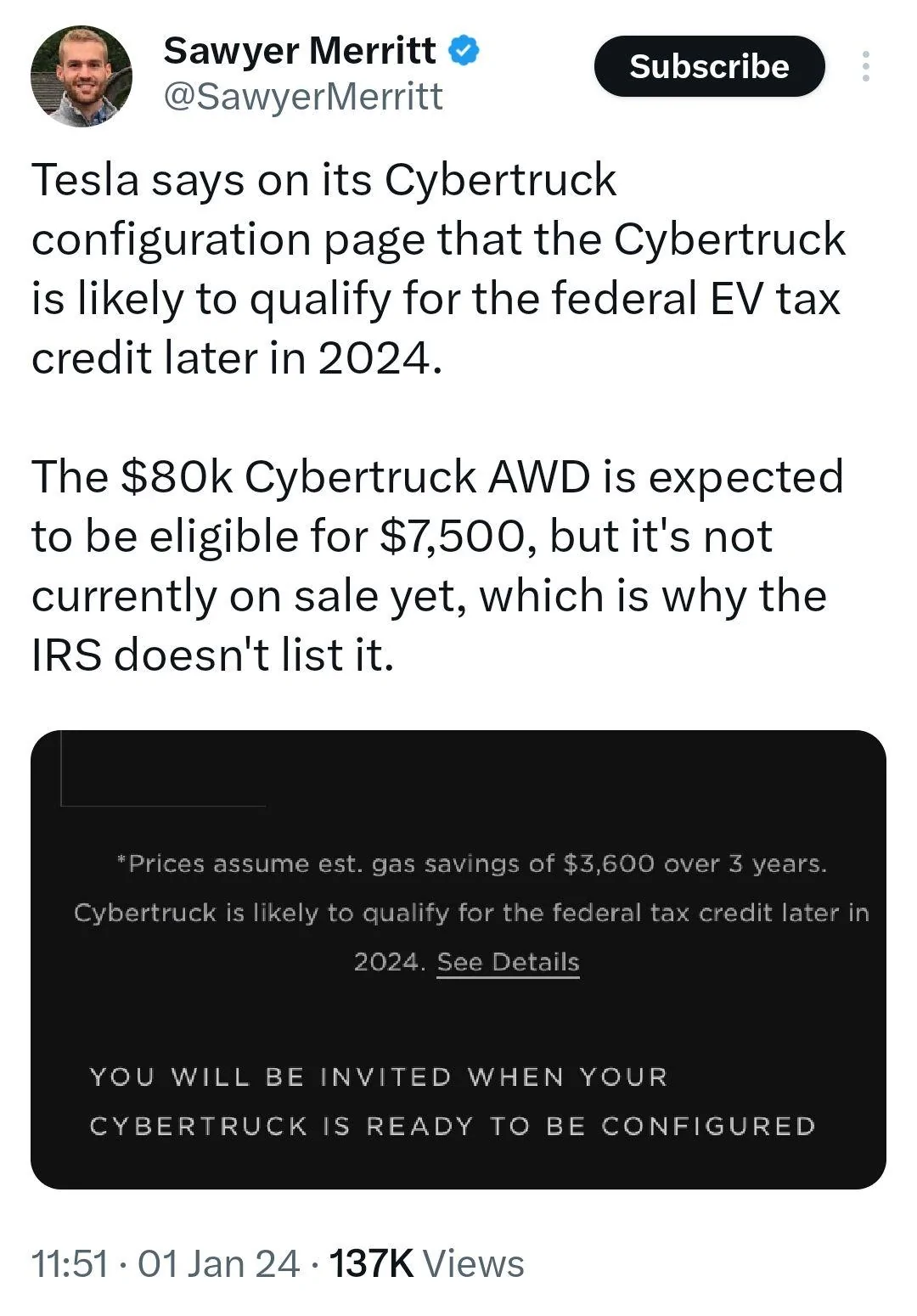 Tesla Cybertruck NO TAX CREDIT!  Tesla Cybertruck 2024 1704242807514