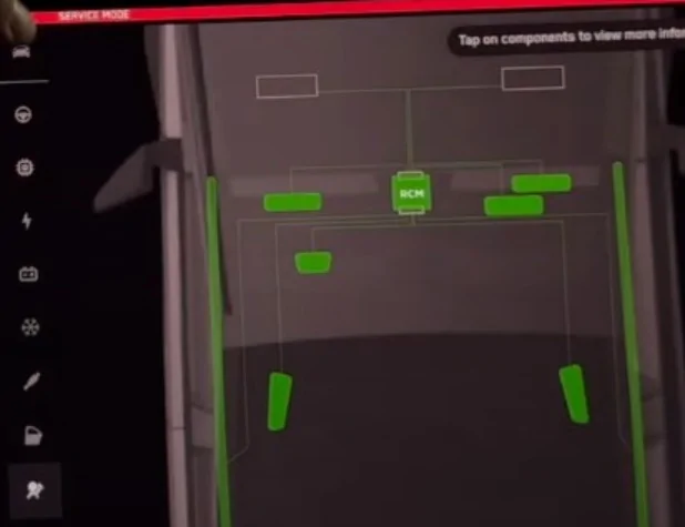 Tesla Cybertruck Cybertruck UI Service Mode screen captures from Out of Spec Reviews YT vid Service Mode - S2 safety - airbags - Tesla Cybertruck Full Tour! Exposing All Details - Servi