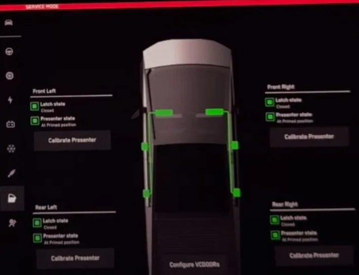Tesla Cybertruck Cybertruck UI Service Mode screen captures from Out of Spec Reviews YT vid Service Mode - C3 Closures - door statuses - Tesla Cybertruck Full Tour! Exposing All Details
