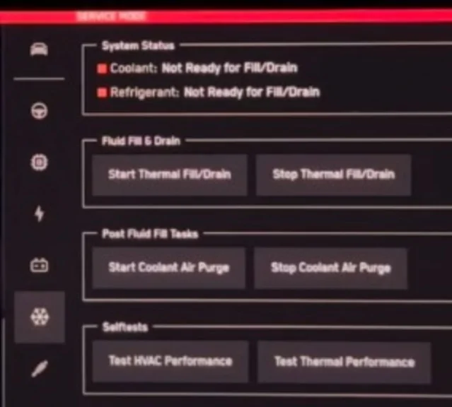 Tesla Cybertruck Cybertruck UI Service Mode screen captures from Out of Spec Reviews YT vid Service Mode - T2 thermal test - Tesla Cybertruck Full Tour! Exposing All Details - Service M