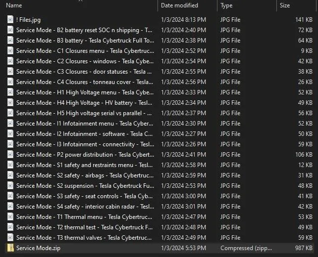 Tesla Cybertruck Cybertruck UI Service Mode screen captures from Out of Spec Reviews YT vid ! Files