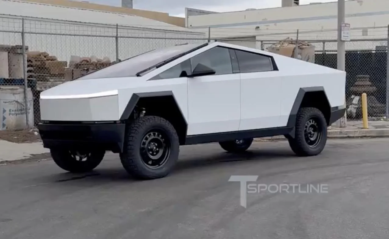 Tesla Cybertruck Satin White Cybertruck Wrap! With Aftermarket 20" TCT Flow Forged Wheels + Falken Wildpeak AT4/W Tires Satin White Cybertruck wrap vinyl 2