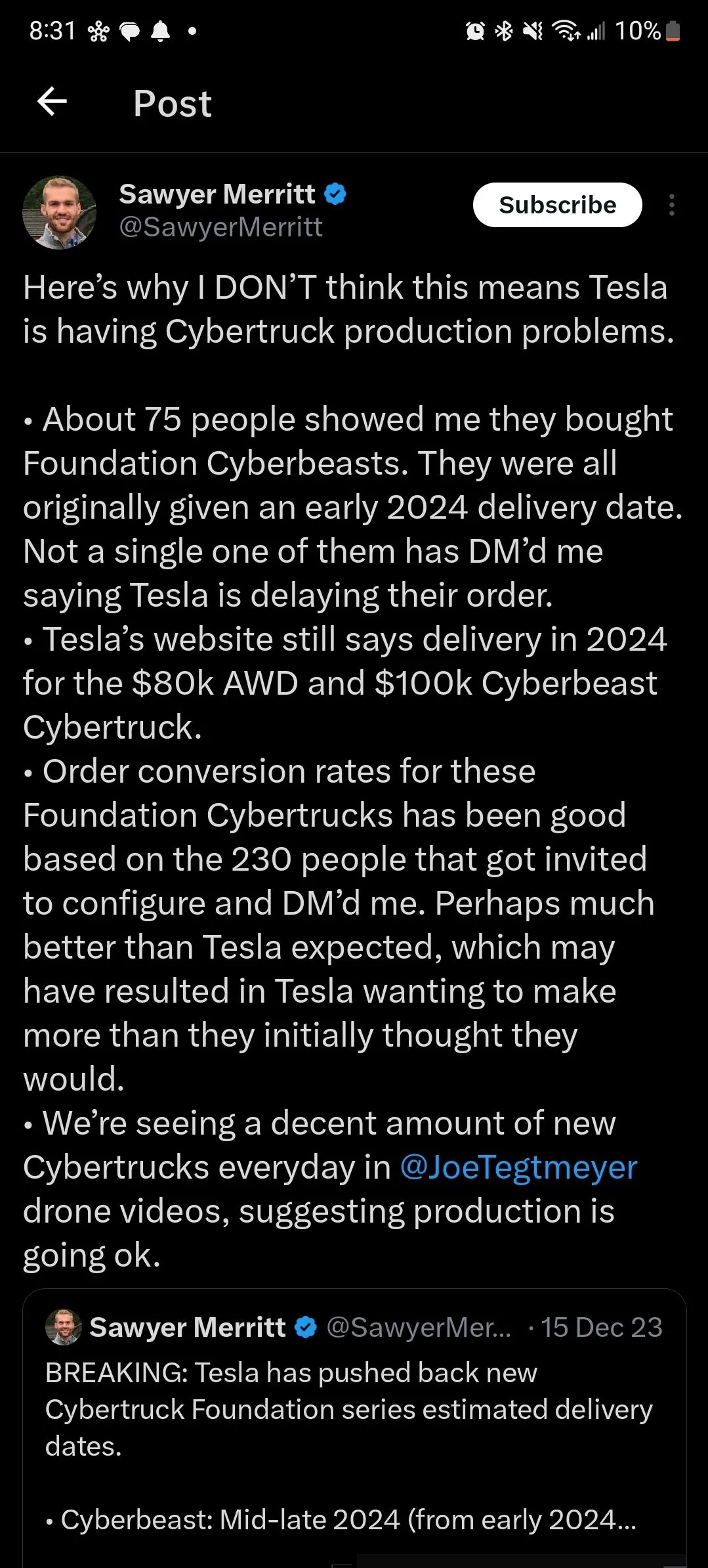 Tesla Cybertruck My Cybertruck VIN has been assigned (non-employee)! 🙌 Screenshot_20240110_203204_X
