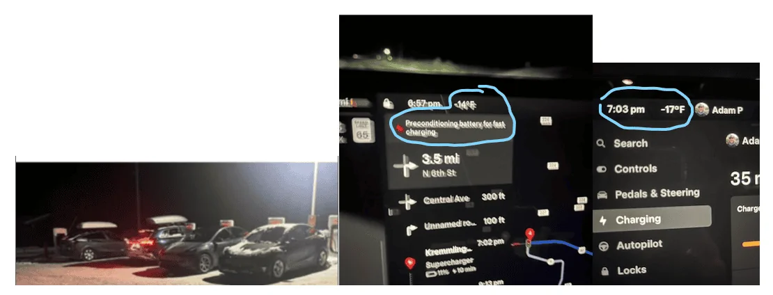Tesla Cybertruck Tesla charging below 0 degrees Fahrenheit. 1705517440123