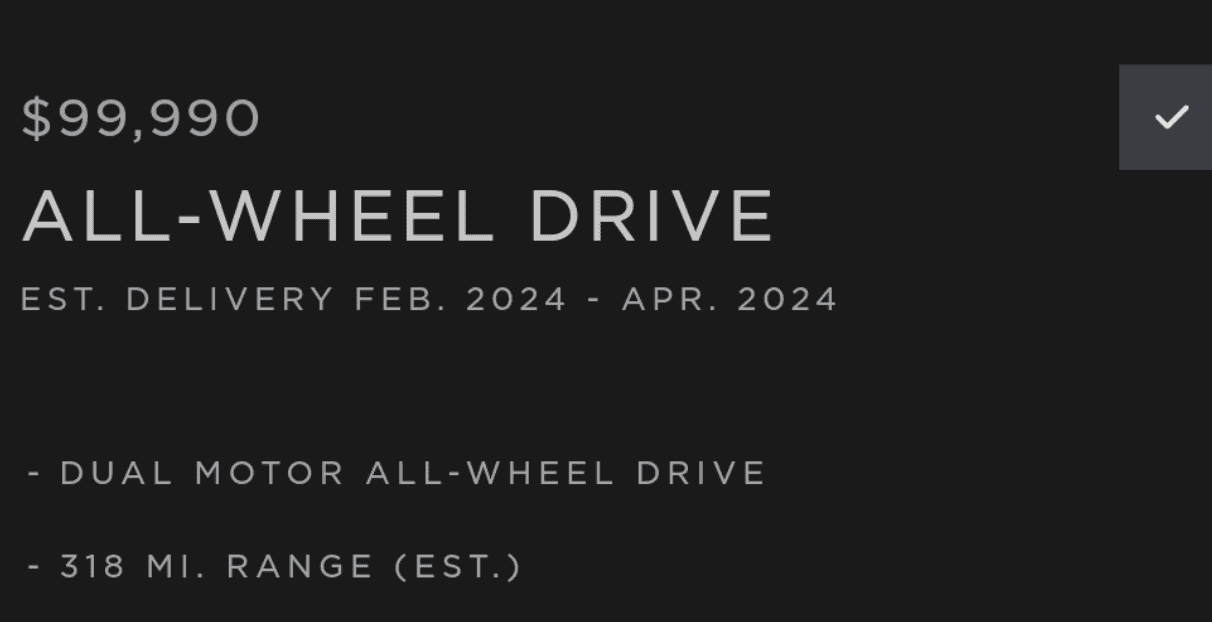 Tesla Cybertruck AWD Foundation Series Estimated Delivery Update 1705602816789