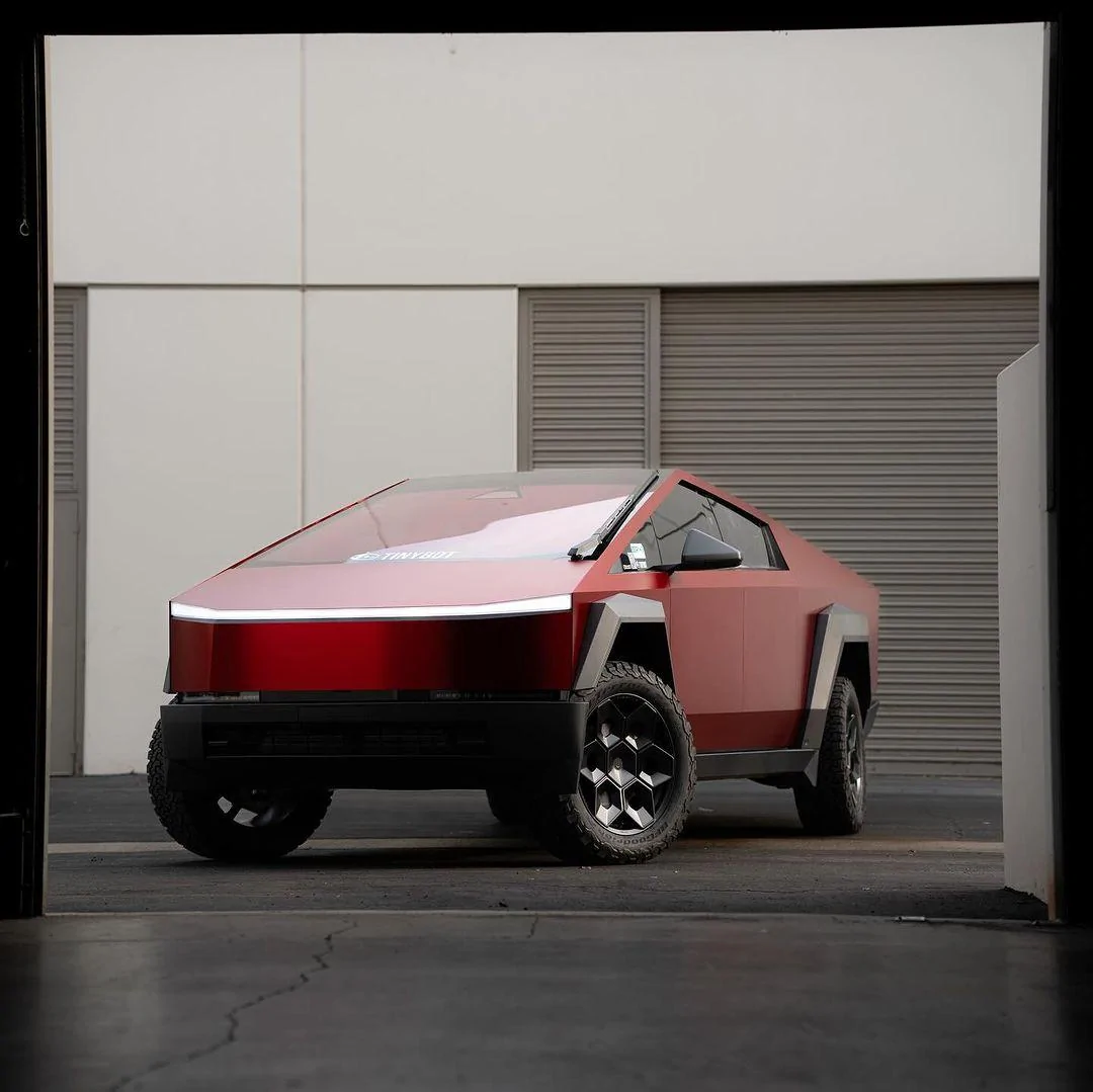 Tesla Cybertruck 🔴 Iron Man's Cybertruck 📐 FIRST RED WRAP! ⬇️ 100000% NOT CGI satin-red-wrap-cybertruck-jpg