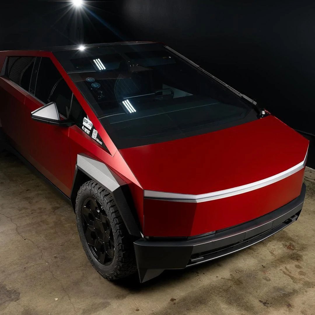 Tesla Cybertruck 🔴 Iron Man's Cybertruck 📐 FIRST RED WRAP! ⬇️ 100000% NOT CGI satin-red-wrap-cybertruck-1-jpg