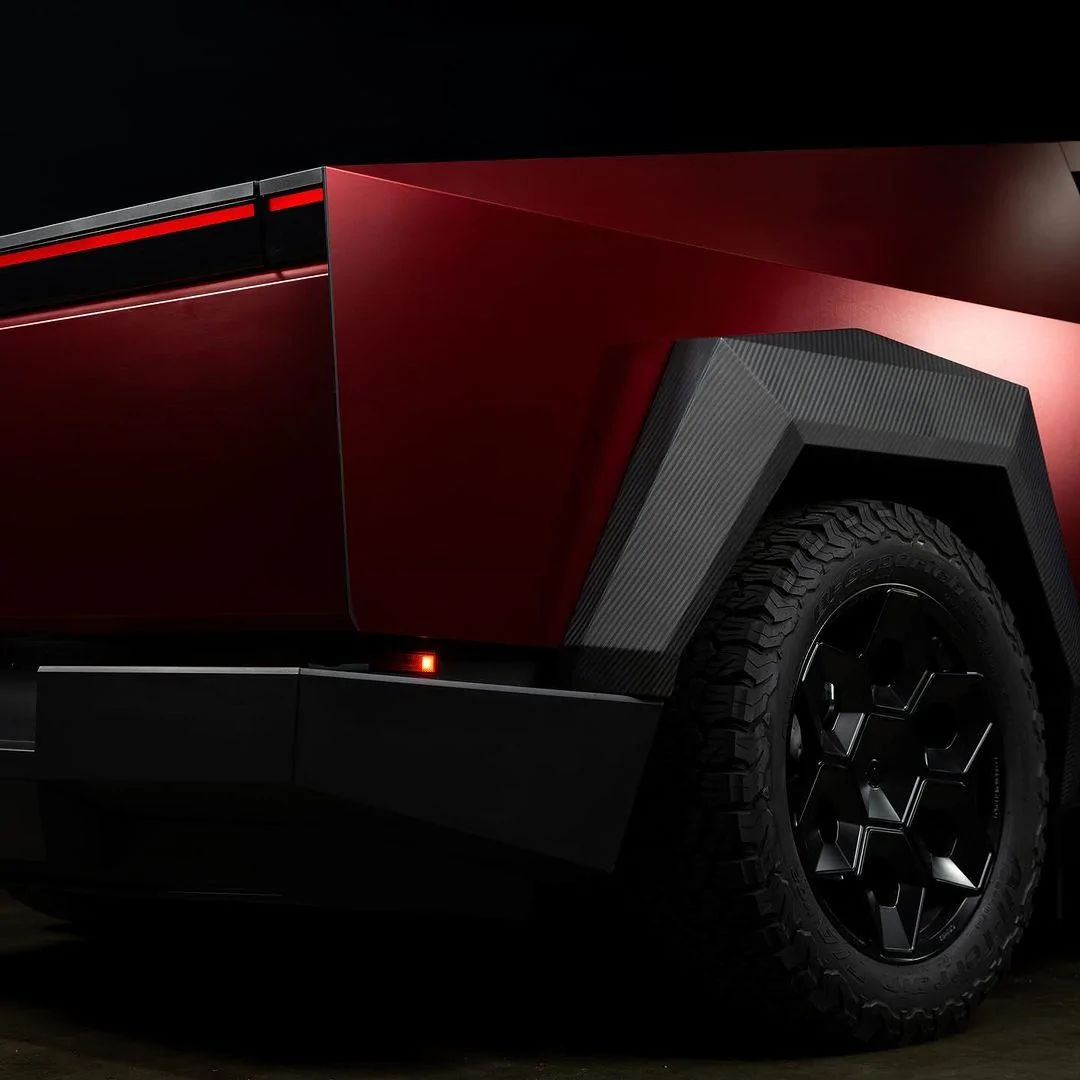 Tesla Cybertruck 🔴 Iron Man's Cybertruck 📐 FIRST RED WRAP! ⬇️ 100000% NOT CGI satin-red-wrap-cybertruck-3-jpg