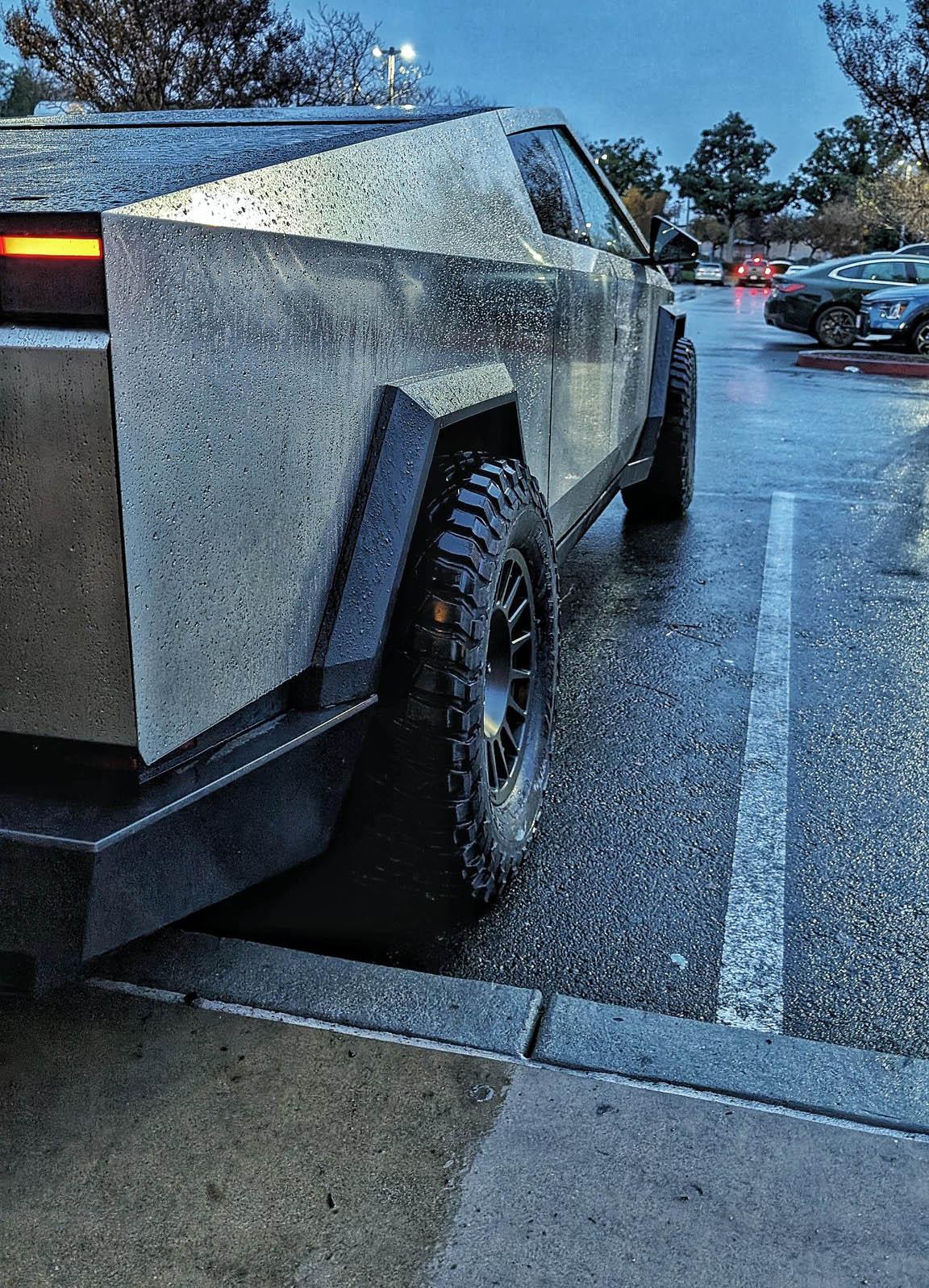 Tesla Cybertruck Aftermarket 325 wide tires + 18" Method wheels installed on Cybertruck 325 wide tires 18%22 method wheels aftermarket Cybertruck 1