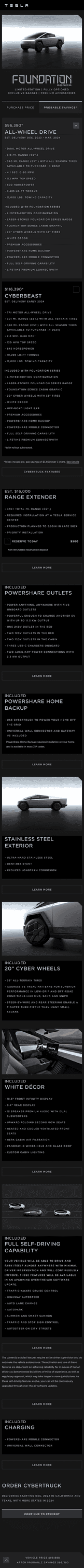 Tesla Cybertruck Just got an email to spec my Cybertruck. What does the extra $20K actually get me? 1706128654297