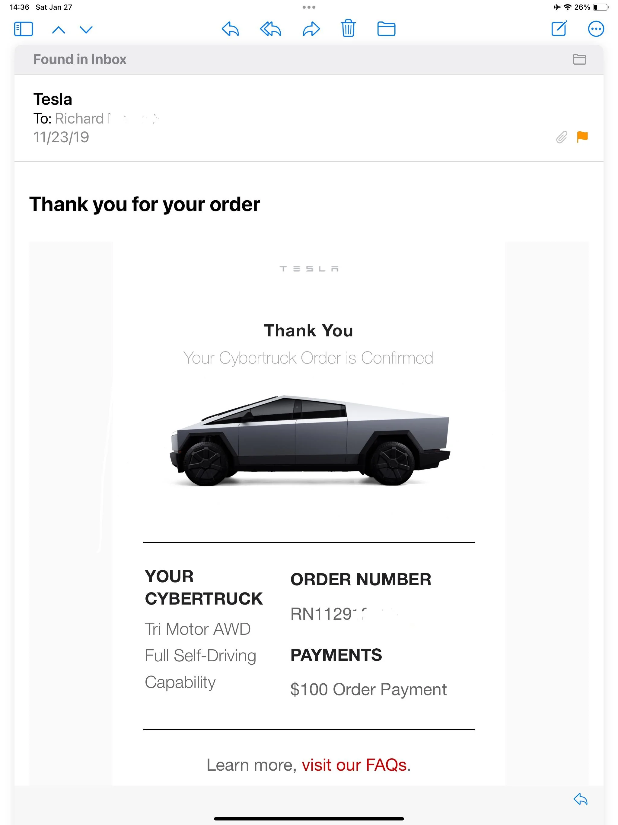 Tesla Cybertruck Received a mobile text from Tesla's Delivery Team about my Cyberbeast... VIN soon? IMG_0442