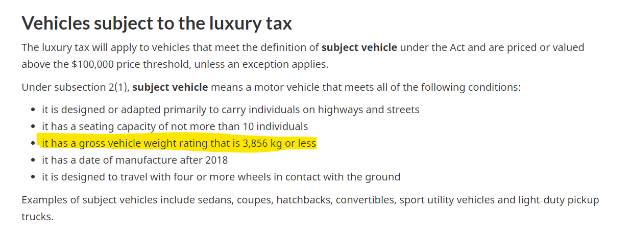 Tesla Cybertruck Canada's luxury tax not applicable to Cybertruck GVWR-Gvt