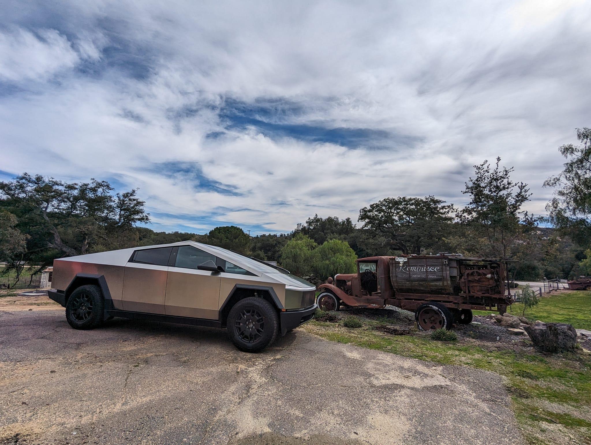Tesla Cybertruck Photos - Cybertruck goes home to a farm ranch and shares garage with classic cars 421582031_10231179193333070_213746852718882424_n
