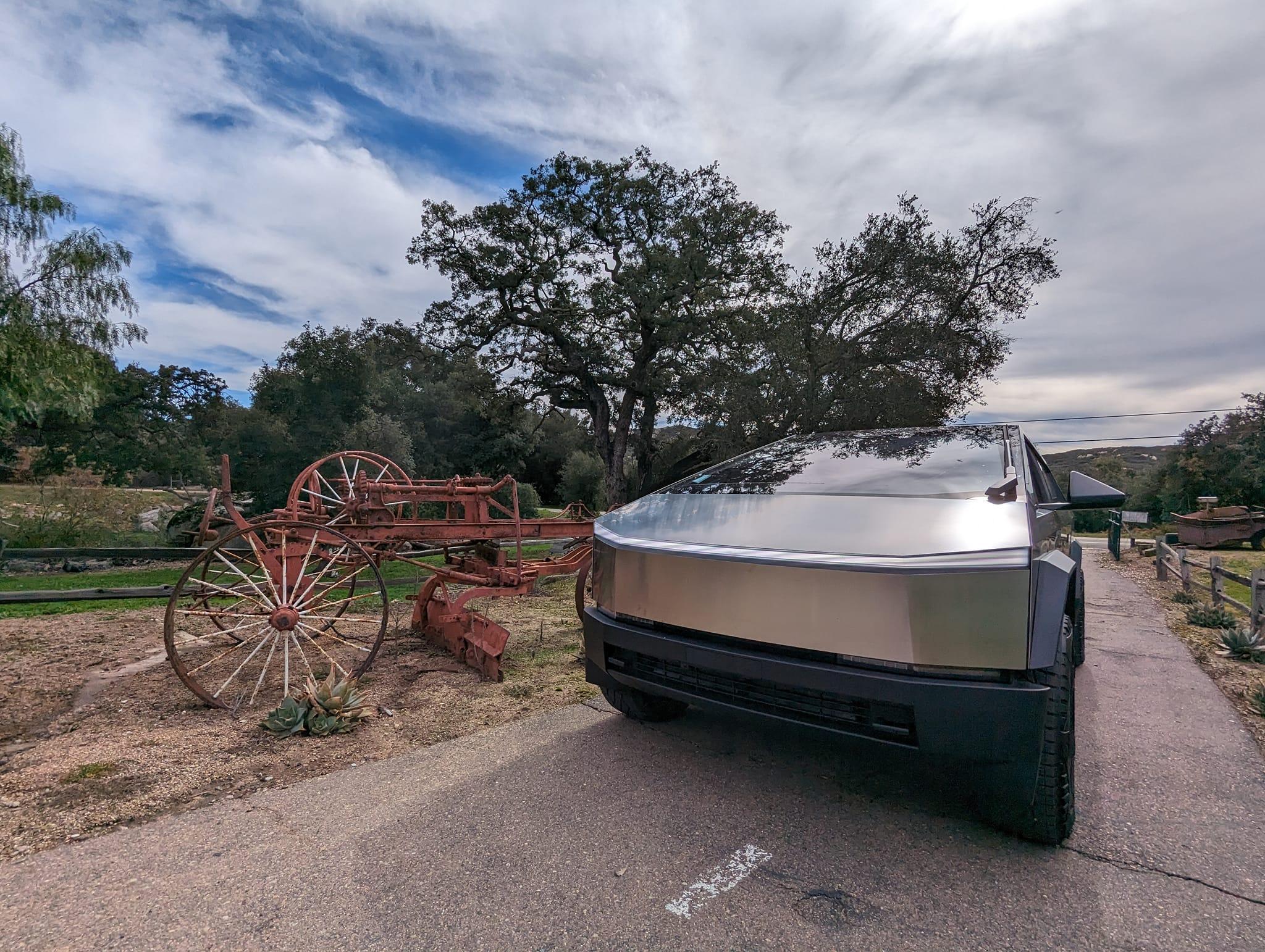 Tesla Cybertruck Photos - Cybertruck goes home to a farm ranch and shares garage with classic cars 421483226_10231179193133065_6478311141992883667_n