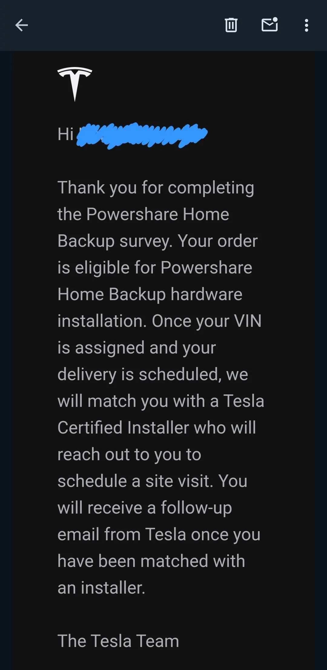 Tesla Cybertruck Powershare Home Backup eligibility email received today 1/29/24 Screenshot_20240129_214838_Gmail