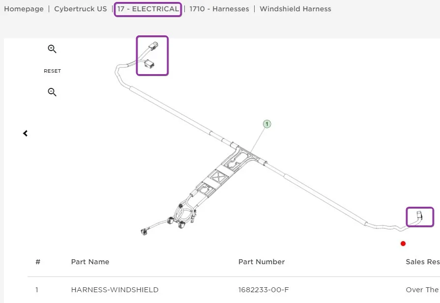 Tesla Cybertruck EPC: Homepage/Cybertruck US/17 - ELECTRICAL 1710/Harnesses/Windshield Harness PTEOkOn