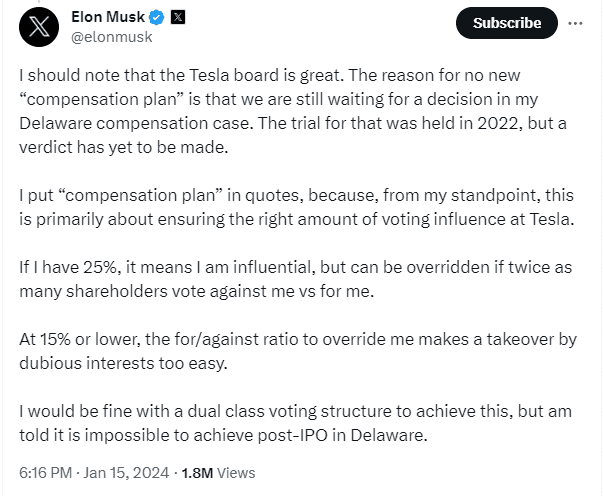 Tesla Cybertruck Judge Rules Against Elon's Pay Package [⚠️ ADMIN WARNING: NO POLITICS] 1706807170356
