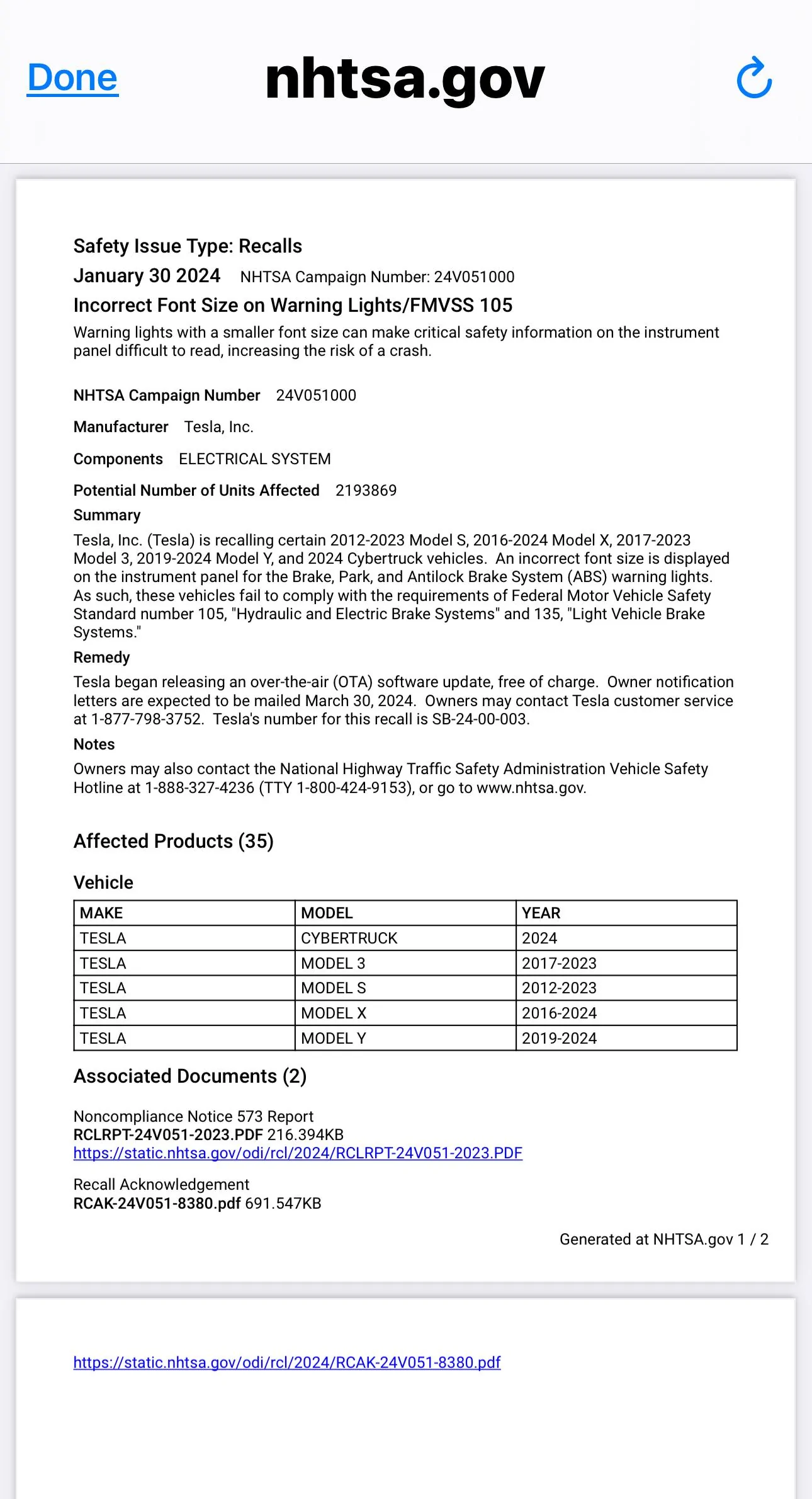Tesla Cybertruck First NHTSA recall for Cybertruck - Incorrect Font Size on Instrument Panel Warning Lights IMG_3571