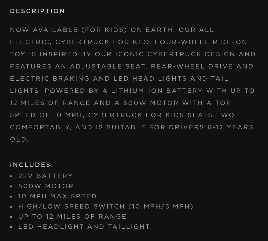 Tesla Cybertruck Now in Tesla shop: "Cybertruck for Kids" Screenshot 2024-02-08 at 7.54.49 PM