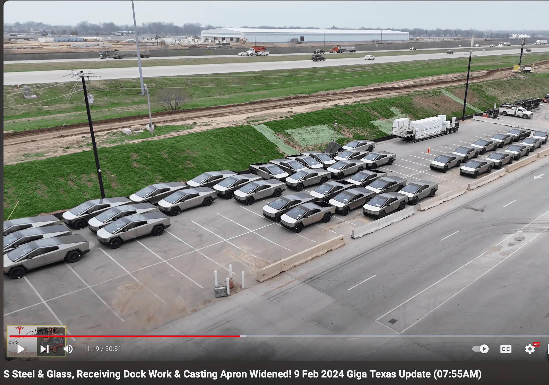 Tesla Cybertruck Gigafactory Texas Cybertruck outbound video February 9 w/Feb 12 update Screenshot 2024-02-09 at 4.59.46 PM