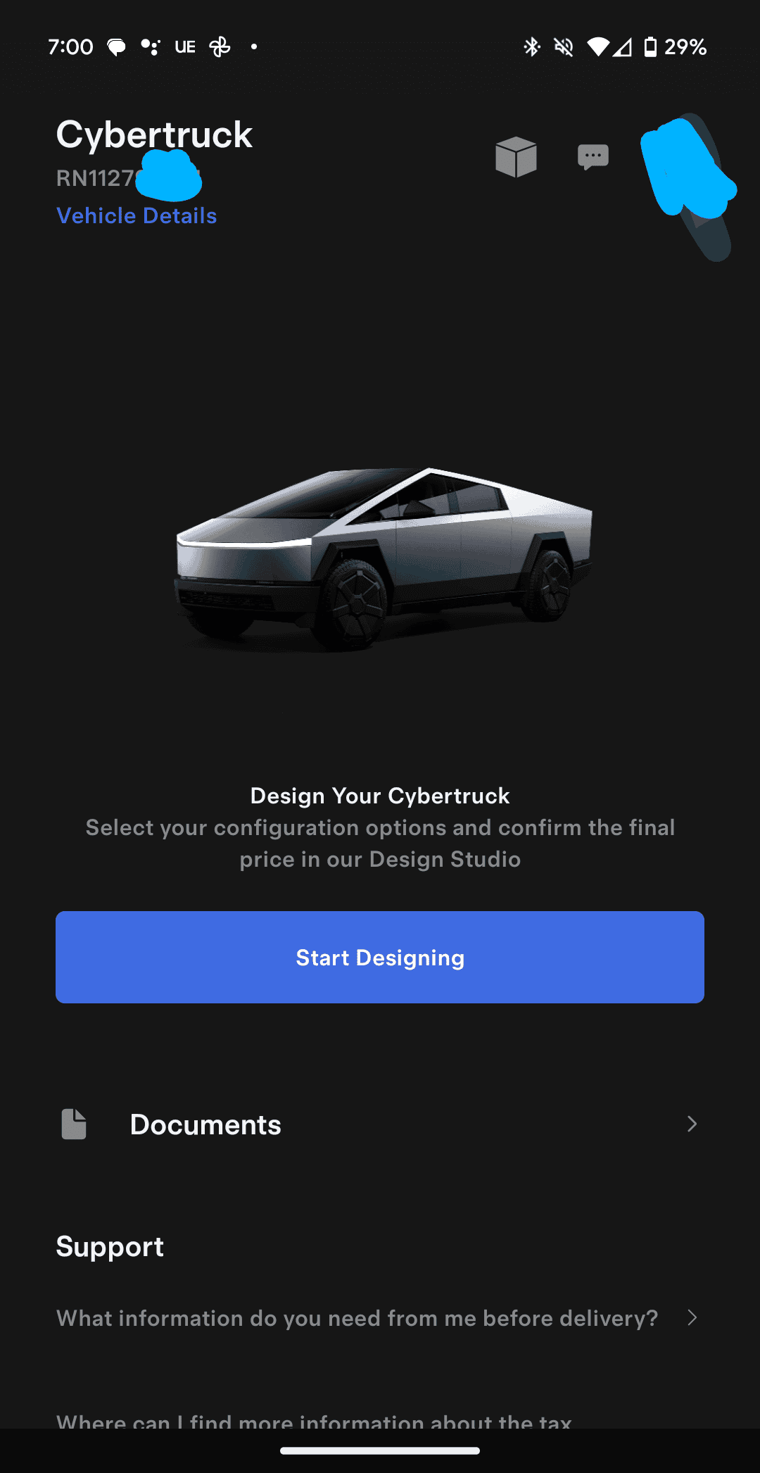 Tesla Cybertruck Was the vin section always visible in app before ordering? UPDATE: Got him! Screenshot_20240210-190028
