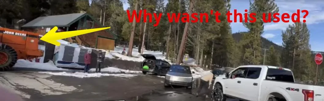 Tesla Cybertruck Cybertruck rescues a Ford F-150 stuck in snow hmm