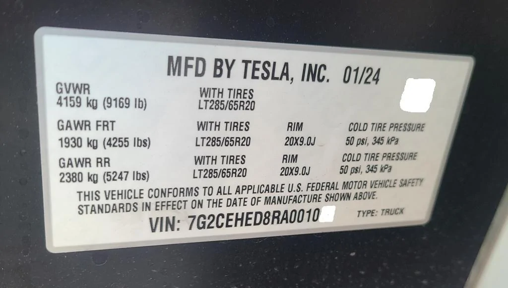 Tesla Cybertruck Cybertruck Door Label Cyber Truck Label