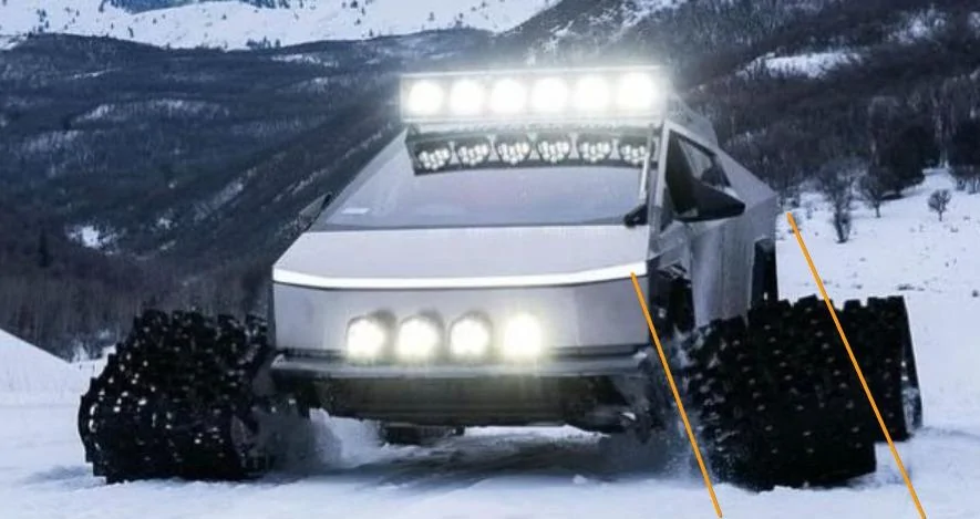 Tesla Cybertruck Cybertrax: Cybertruck with tracks (lights & light rack) ready for the snow!!! [Updated 2/13] CGcQyut