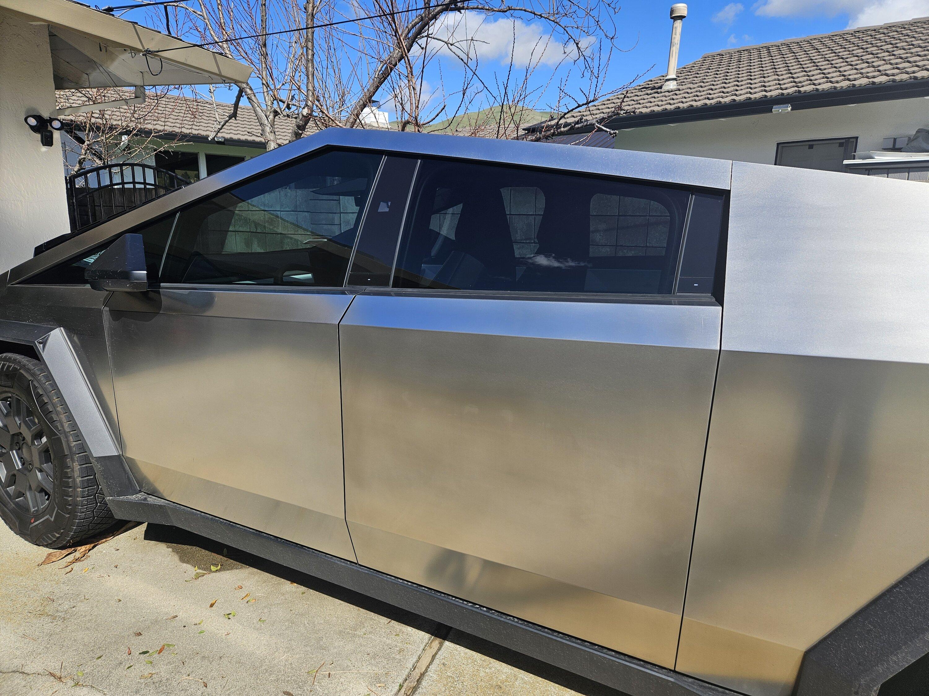Tesla Cybertruck 25% 3M Ceramic IR tint is a decent match to factory rear window tint 20240221_115708