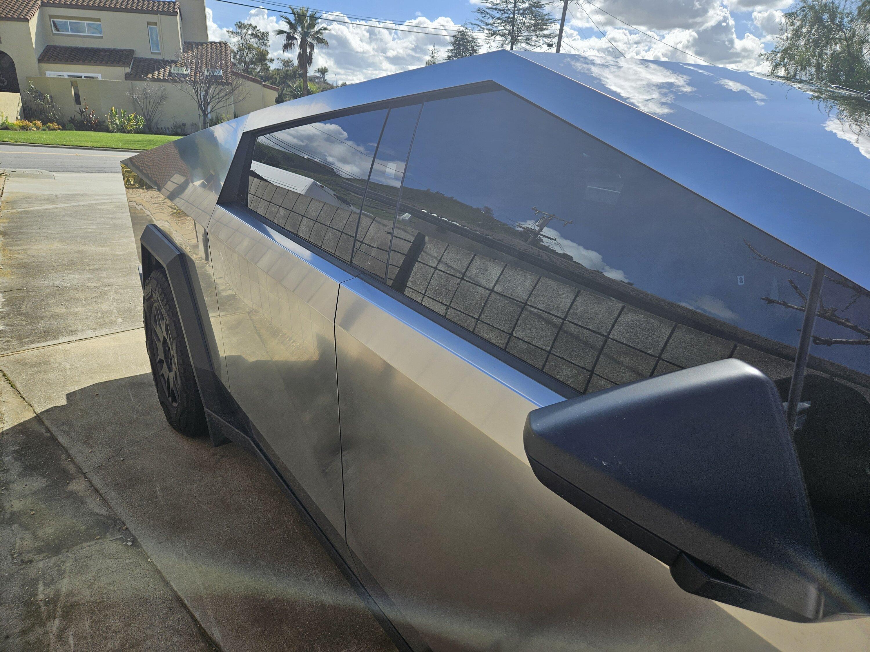 Tesla Cybertruck 25% 3M Ceramic IR tint is a decent match to factory rear window tint 20240221_115743