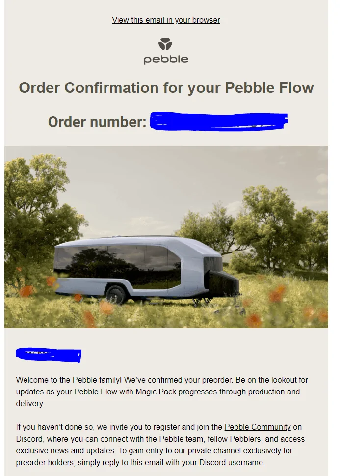 Tesla Cybertruck Pebble Flow EV trailer reservation placed 1708646221913