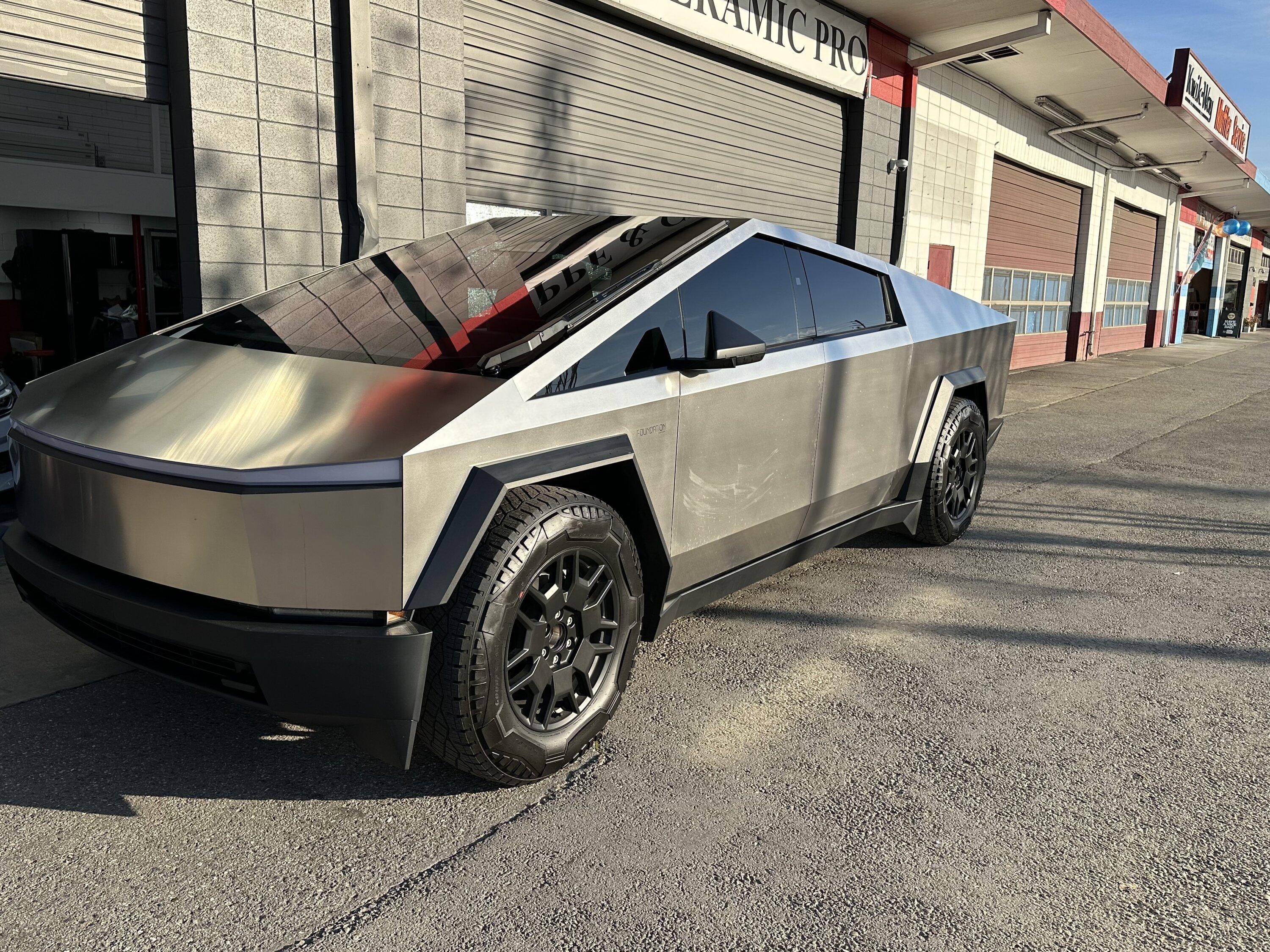 Tesla Cybertruck 25% 3M Ceramic IR tint is a decent match to factory rear window tint IMG_3708