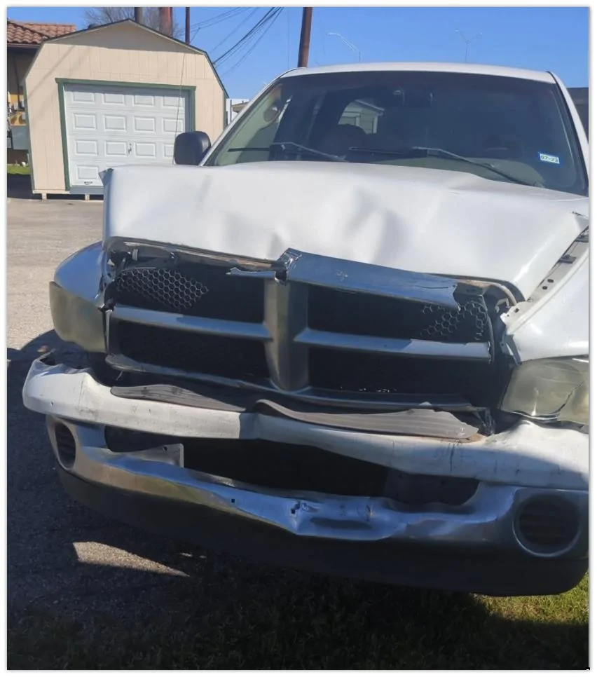 Tesla Cybertruck Cybertruck rear ended by Ram truck. Stainless steel TKO 🥊 white trk