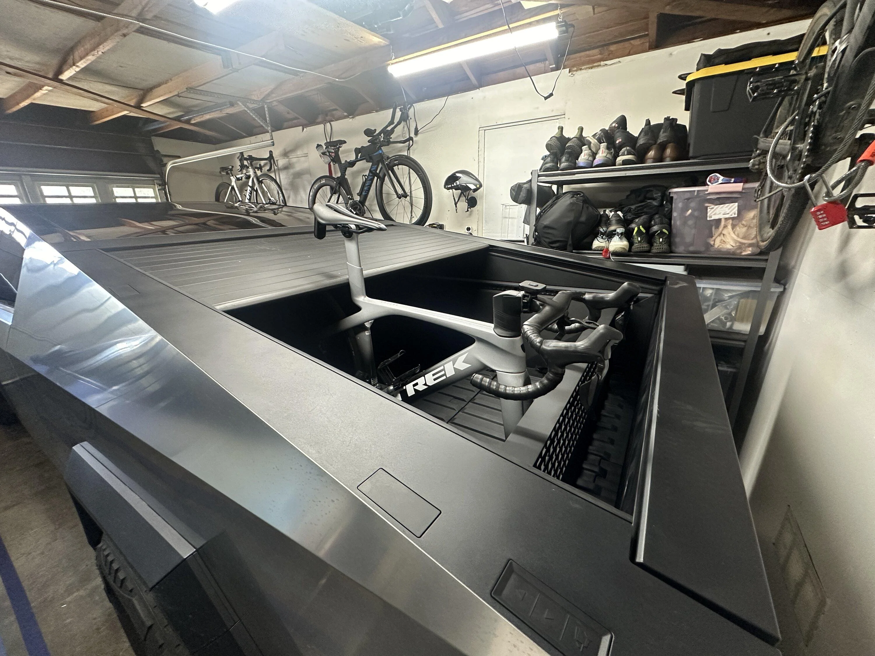 Tesla Cybertruck Bike Mount (2 Fork Mounts) installed on Vault Cargo Divider! IMG_0807