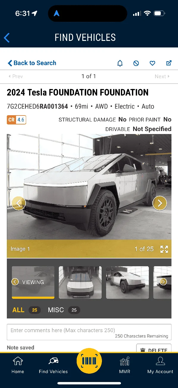 Tesla Cybertruck First Cybertruck at Manhiem wholesale auction IMG_5281
