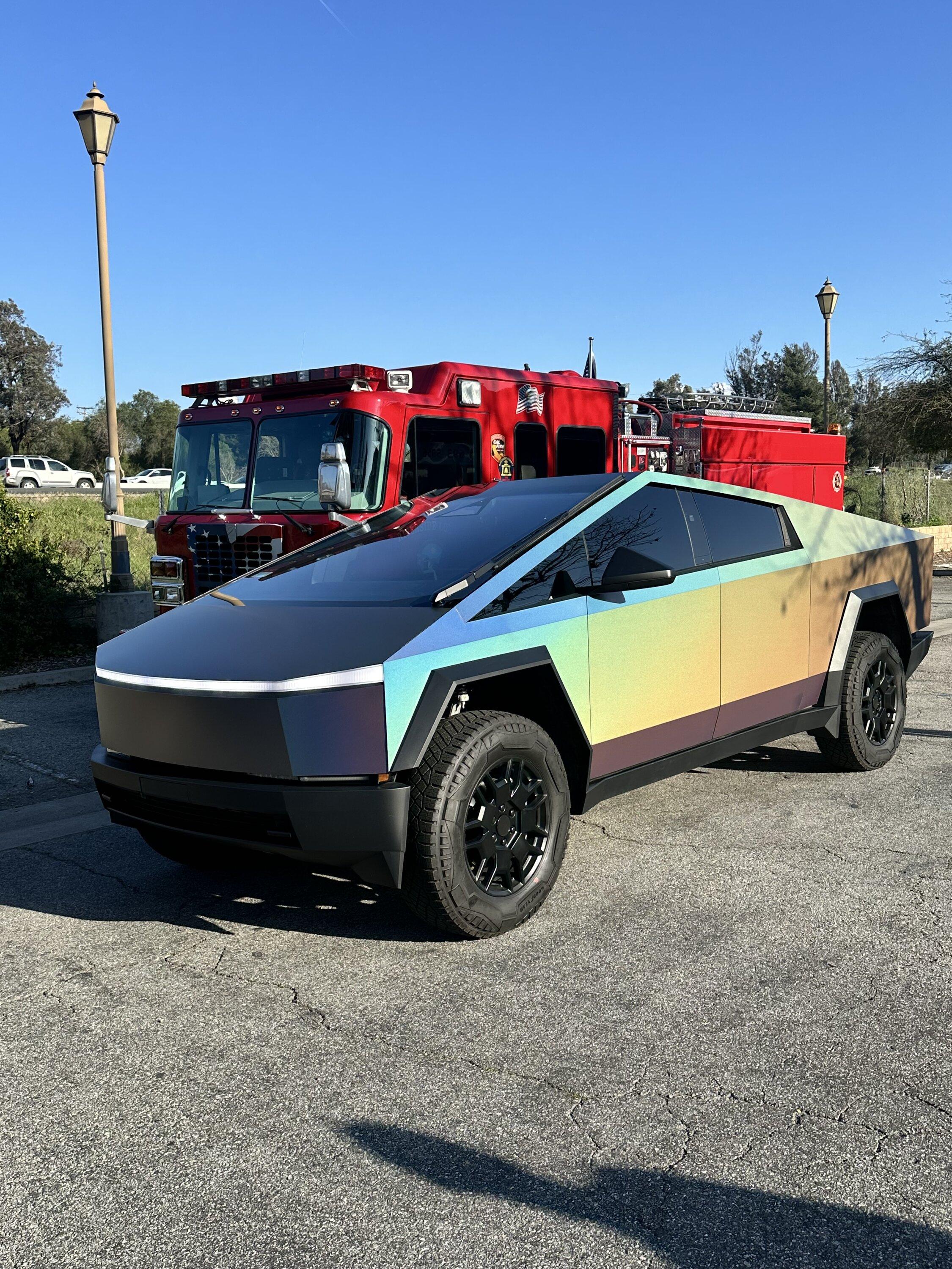 Tesla Cybertruck Another wrap…. 3M 2080 series Satin Psychedelic on my Cybertruck IMG_8804