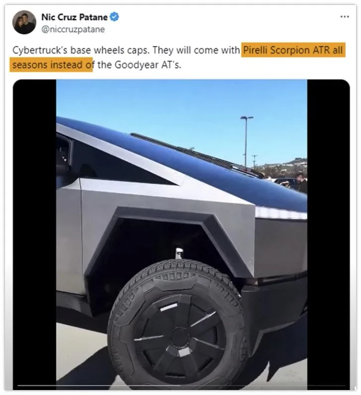 Tesla Cybertruck Base wheel covers w/ Pirelli Scorpion ATR All-Season Tires -- best look yet JUST HAPPENED! Cybertruck Upgraded With 3 All-New Features. What Happens To Old Version? Deta
