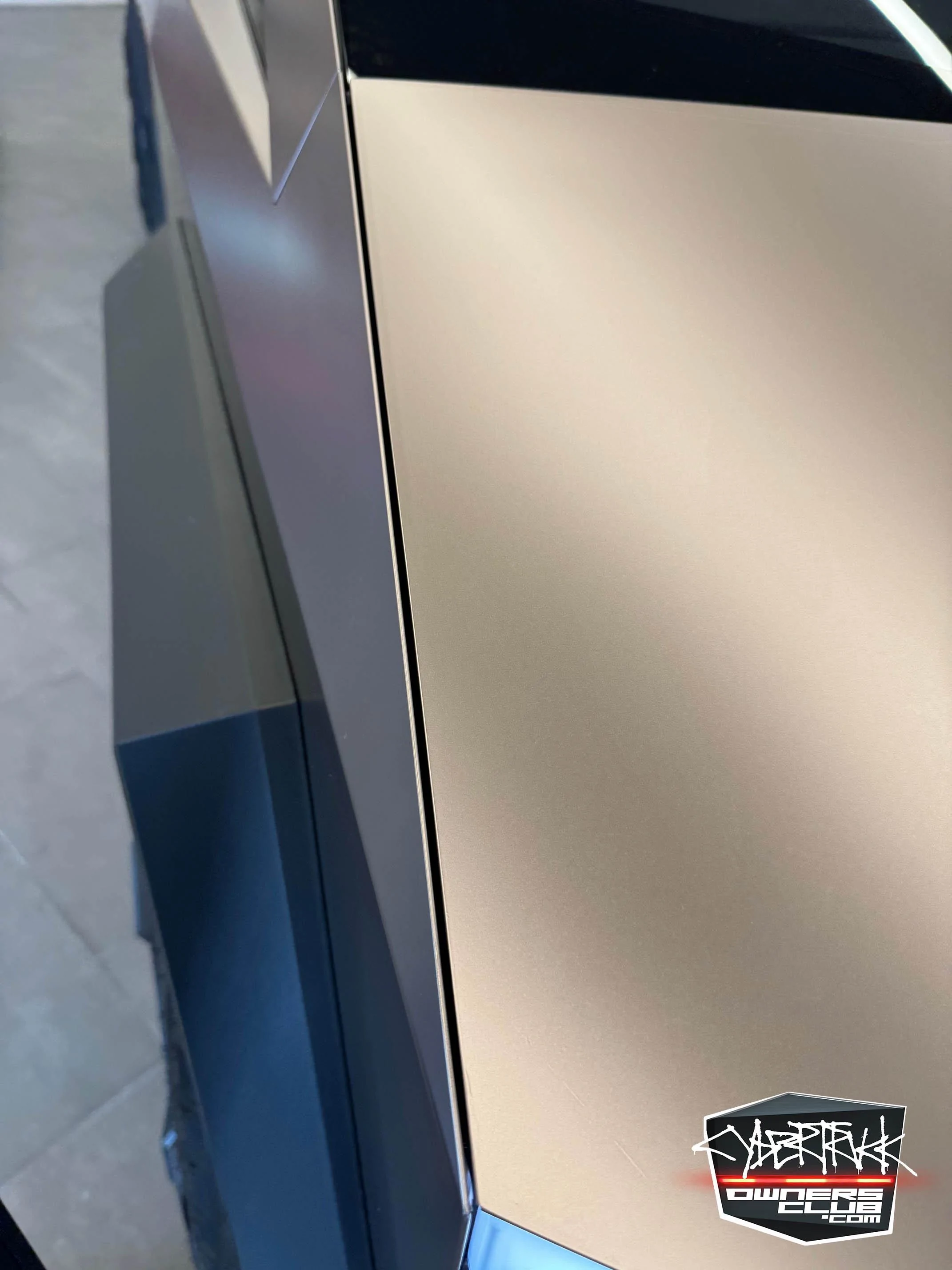 Tesla Cybertruck Satin Rose Gold Factory PPF wrap on Cybertruck - job quality closeup photos Satin Rose Gold PPF wrap Cybertruck 3