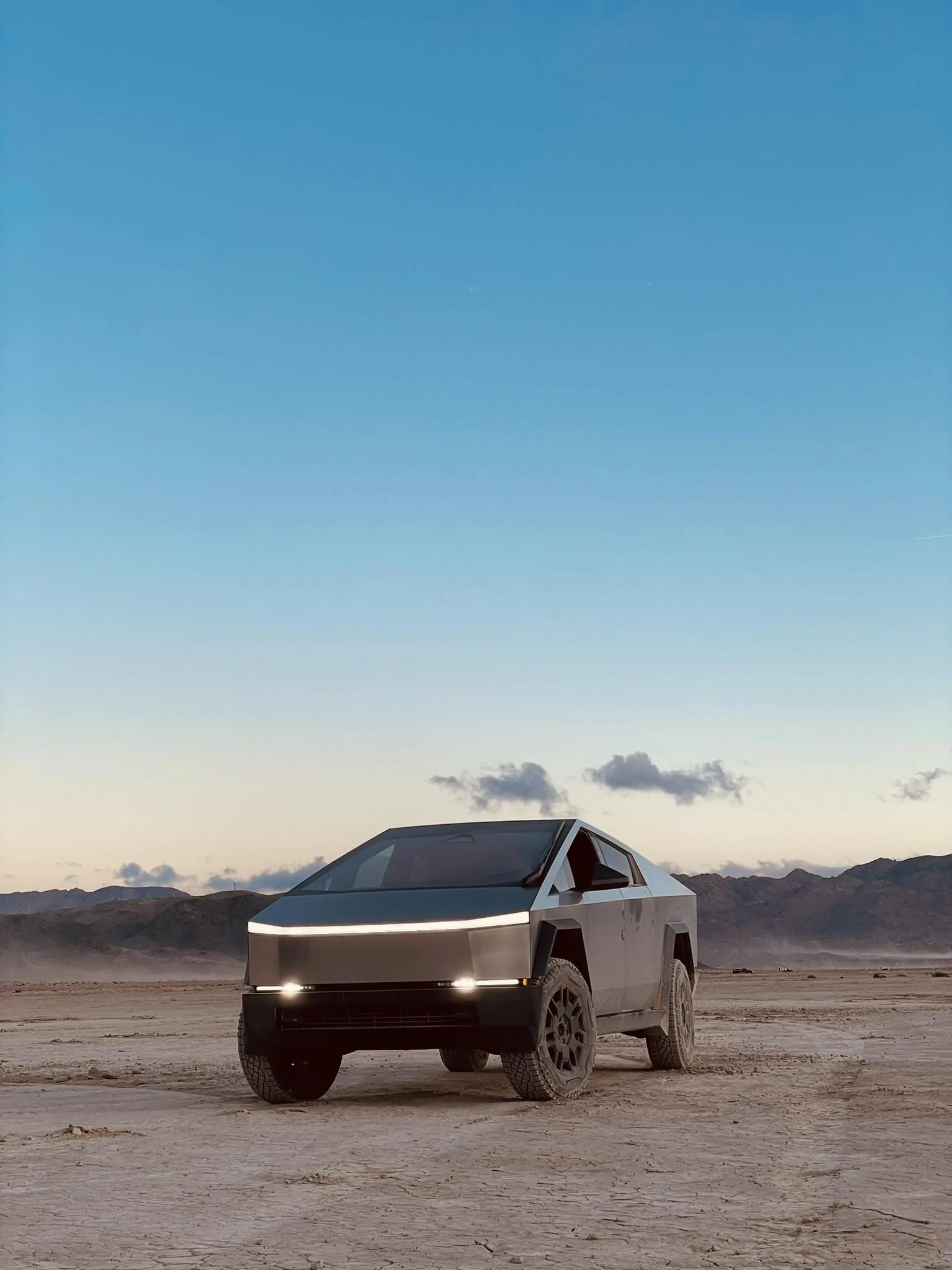 Tesla Cybertruck Desert Trip - Sunfair Lake Bed with CyberBeast in Off-Road Baja Mode FullSizeRender