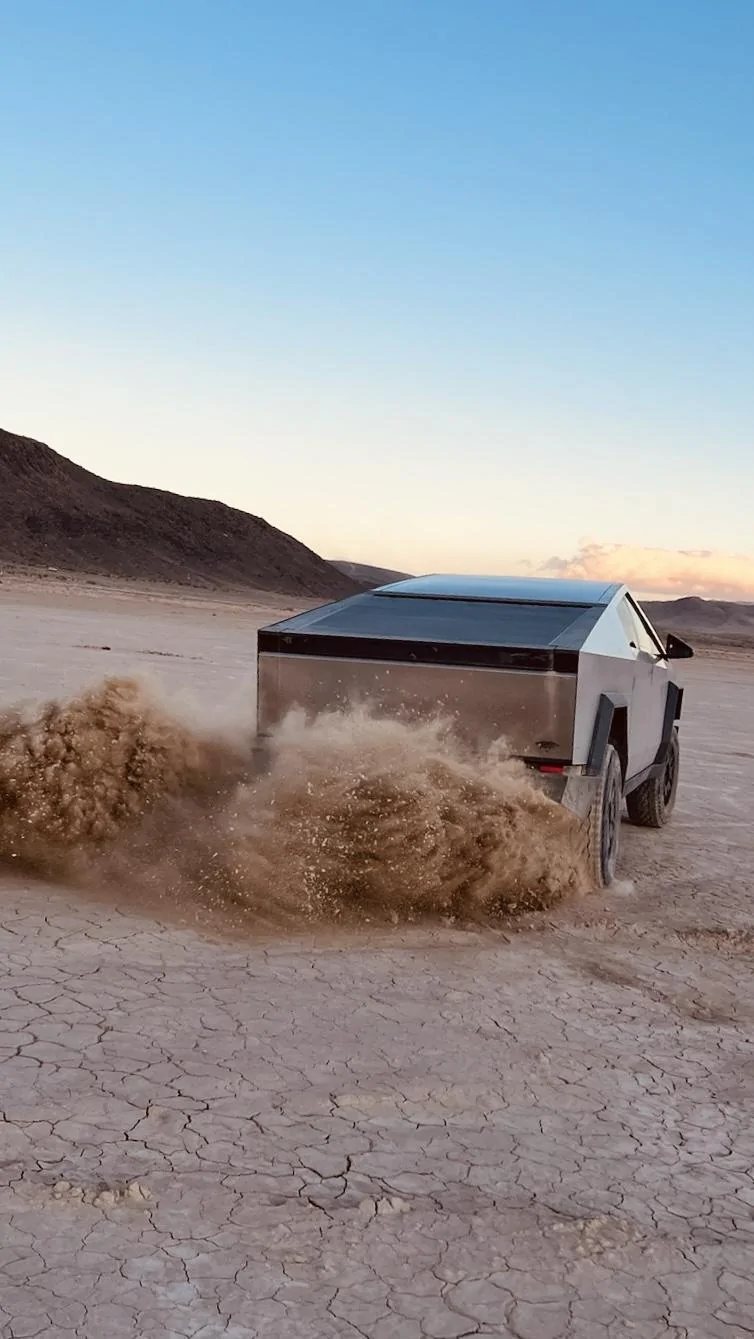 Tesla Cybertruck Desert Trip - Sunfair Lake Bed with CyberBeast in Off-Road Baja Mode IMG_4626