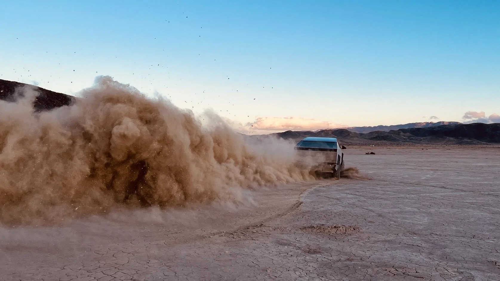 Tesla Cybertruck Desert Trip - Sunfair Lake Bed with CyberBeast in Off-Road Baja Mode IMG_4627
