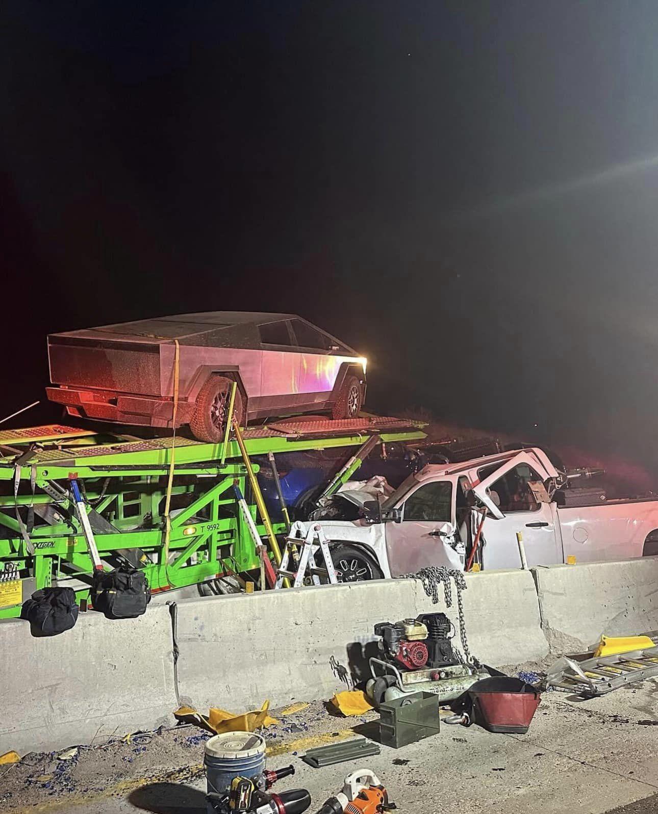 Tesla Cybertruck Cybertrucks on transport crashes in Colorado Springs 431008479_7931692043513879_8939579199940443753_n