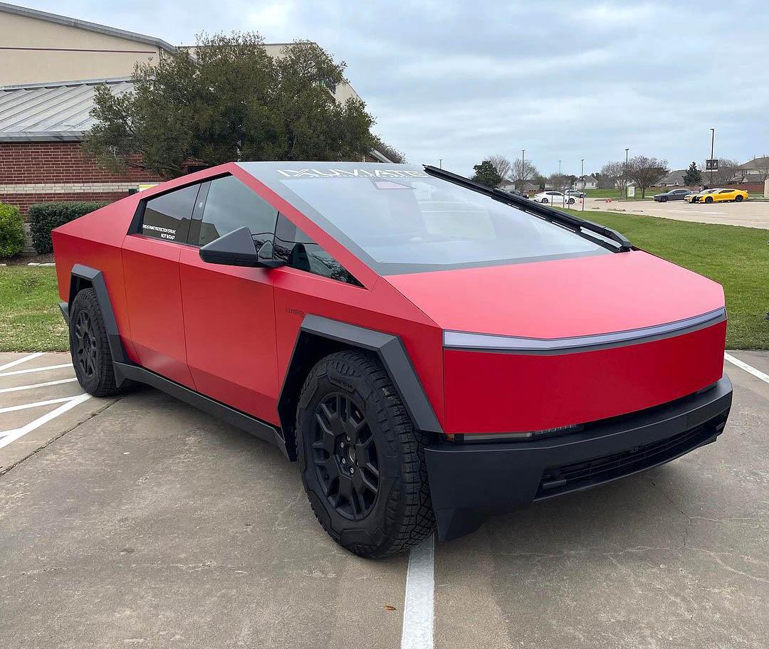 Tesla Cybertruck First liquid PPF "painted" Cybertruck in Rosso Ferrari Red First liquid PPF %22painted%22 Cybertruck in Rosso Ferrari Red 11