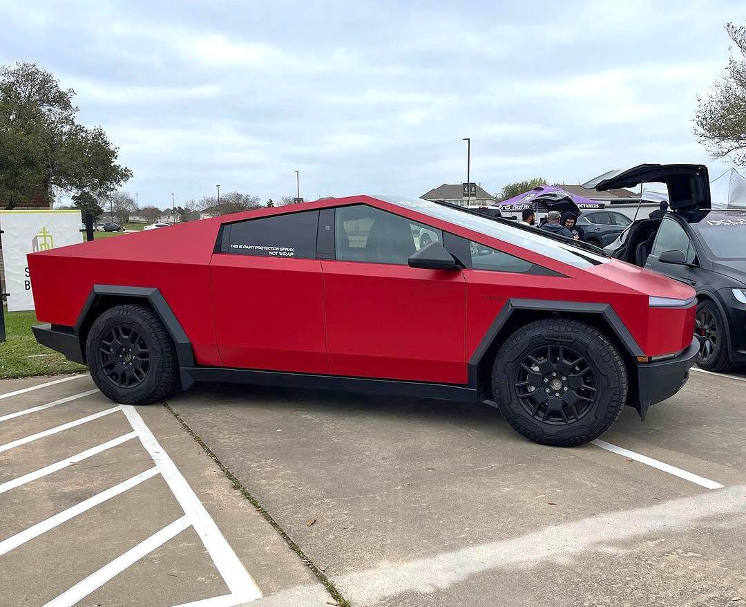 Tesla Cybertruck First liquid PPF "painted" Cybertruck in Rosso Ferrari Red First liquid PPF %22painted%22 Cybertruck in Rosso Ferrari Red 9