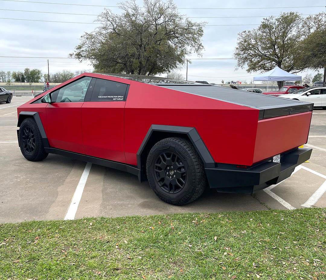 Tesla Cybertruck First liquid PPF "painted" Cybertruck in Rosso Ferrari Red First liquid PPF %22painted%22 Cybertruck in Rosso Ferrari Red 6