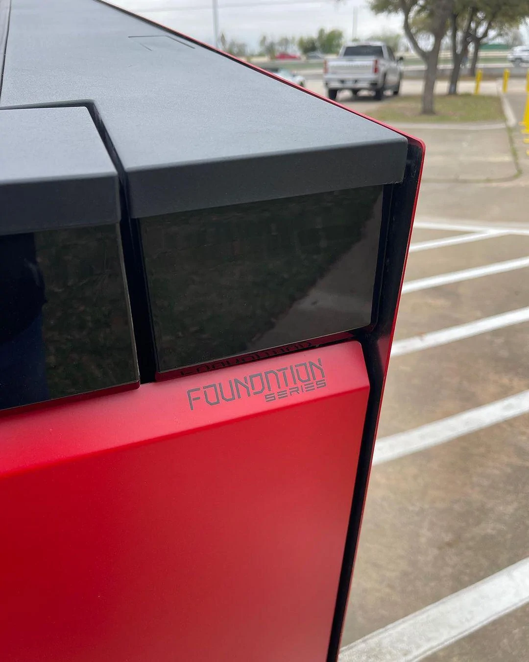 Tesla Cybertruck First liquid PPF "painted" Cybertruck in Rosso Ferrari Red First liquid PPF %22painted%22 Cybertruck in Rosso Ferrari Red 7
