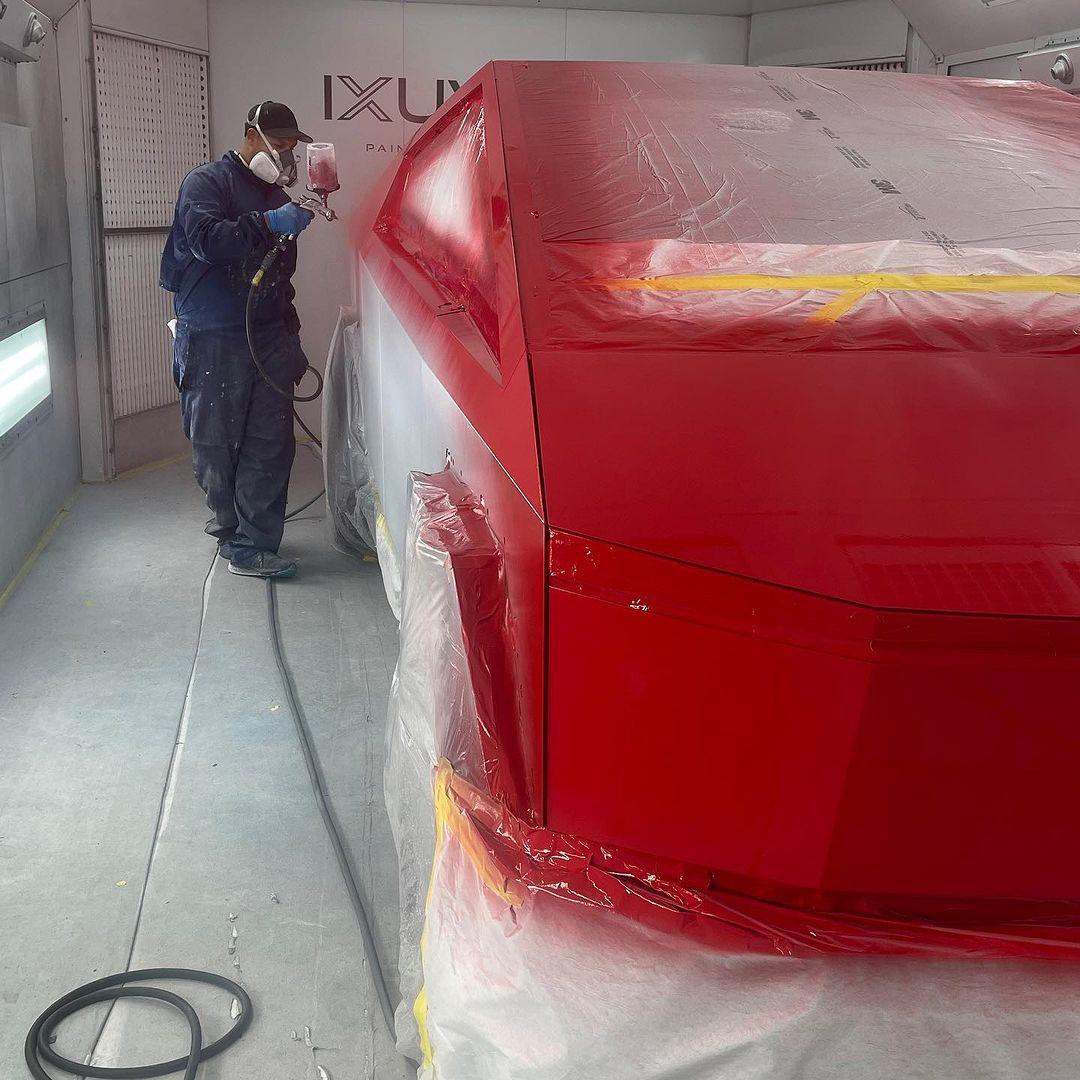 Tesla Cybertruck First liquid PPF "painted" Cybertruck in Rosso Ferrari Red First liquid PPF %22painted%22 Cybertruck in Rosso Ferrari Red 4