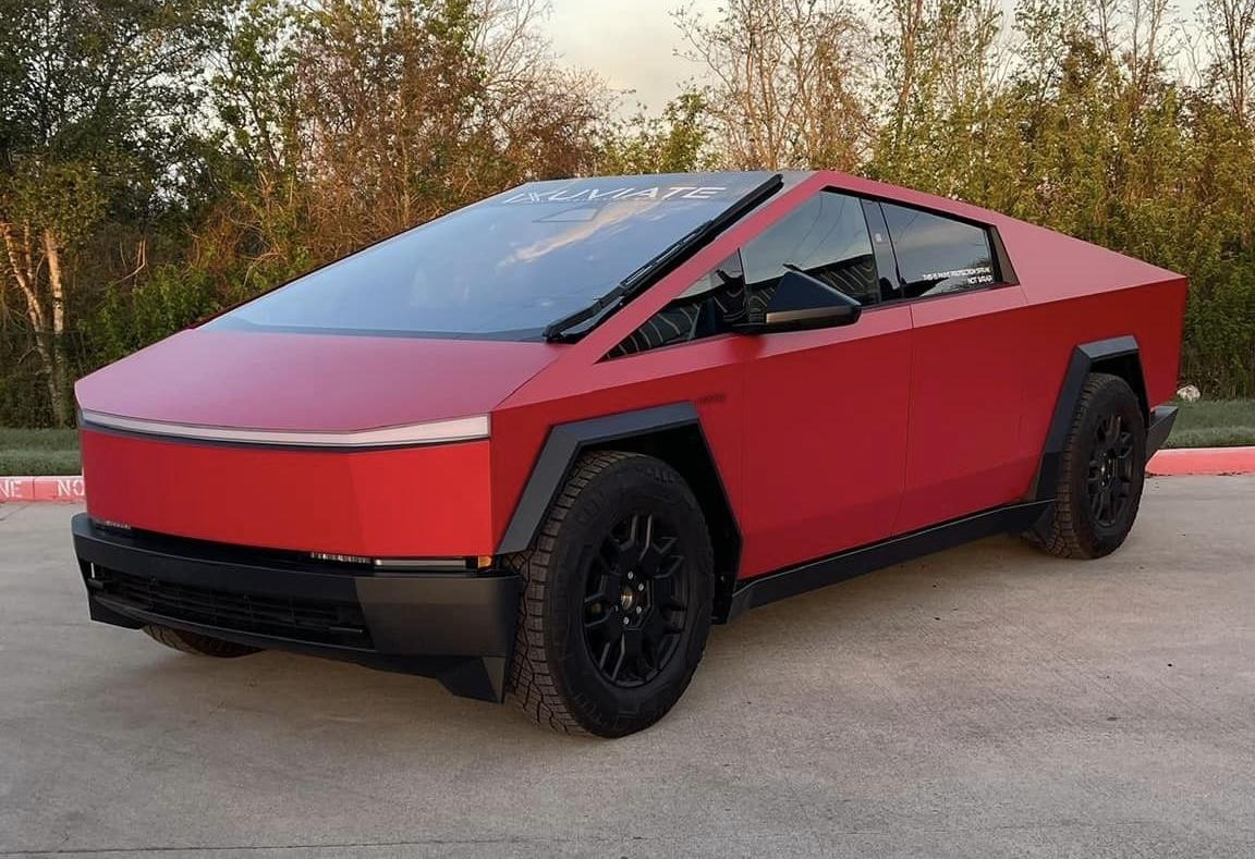 Tesla Cybertruck First liquid PPF "painted" Cybertruck in Rosso Ferrari Red 432291686_10161639460062456_5688481229627947071_n