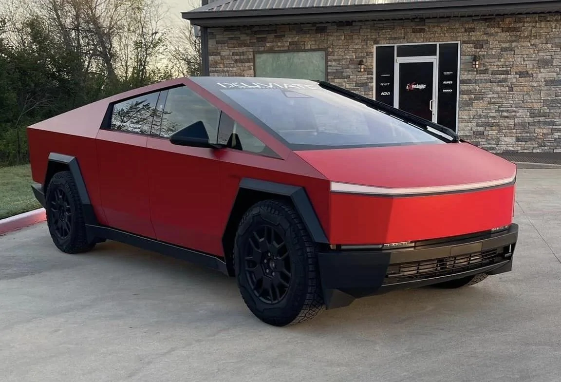 Tesla Cybertruck First liquid PPF "painted" Cybertruck in Rosso Ferrari Red 432256580_10161639460152456_5952135507240275945_n