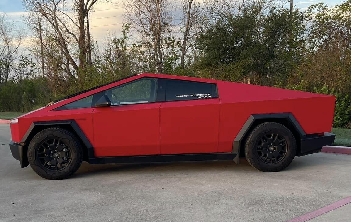 Tesla Cybertruck First liquid PPF "painted" Cybertruck in Rosso Ferrari Red 432219157_10161639460072456_8624300993400919154_n